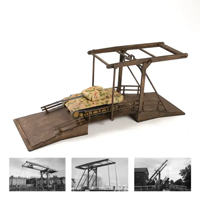 Pont de Suspension européen ww2, assemblage en bois, modèle de scène de construction, jouet Miniature de Simulation, 1/72