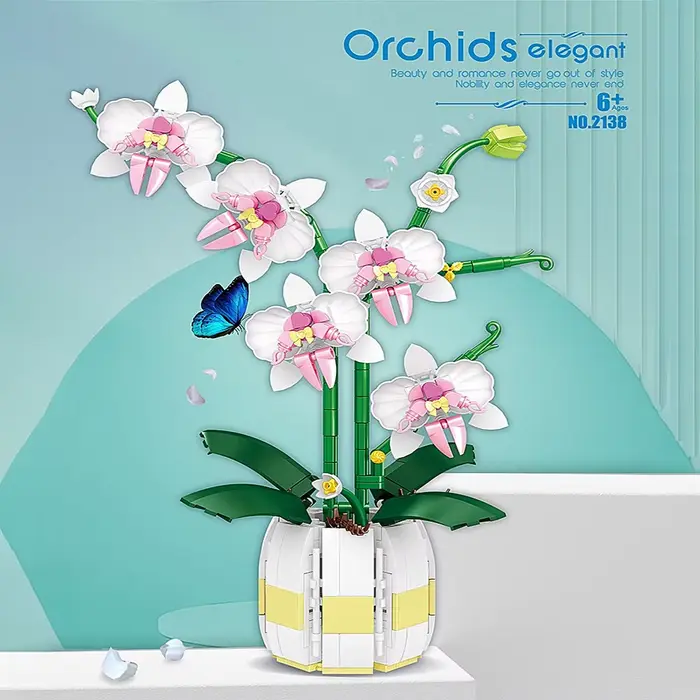 Blocs de construction orchidée fleurs Bouquet blocs de fleurs bonsaï plante modèle briques romantiqu