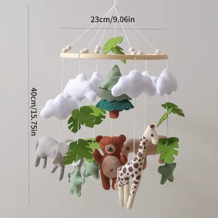 Mobile de lit bébé en feutre avec animaux de la forêt et hochet, pour 0-12 mois, avec support en boi