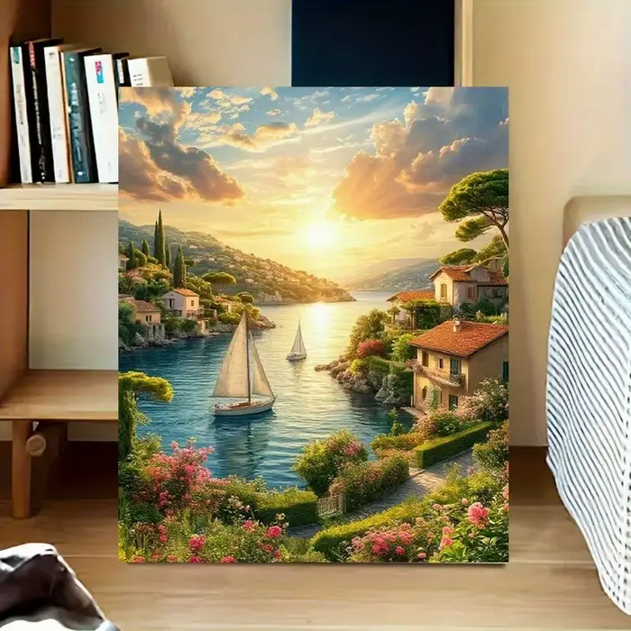 Puzzles pour adultes 500/1000/1200/2000 pièces, magnifique scène de petite ville en bord de mer, jeu