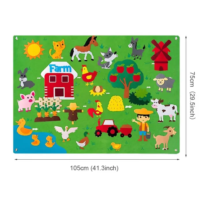 Planche d'histoire en feutre animaux de ferme, livre de contes de ferme, puzzle interactif Montessori, jeu d'éducation précoce, décoration murale pour enfants occasions spéciales