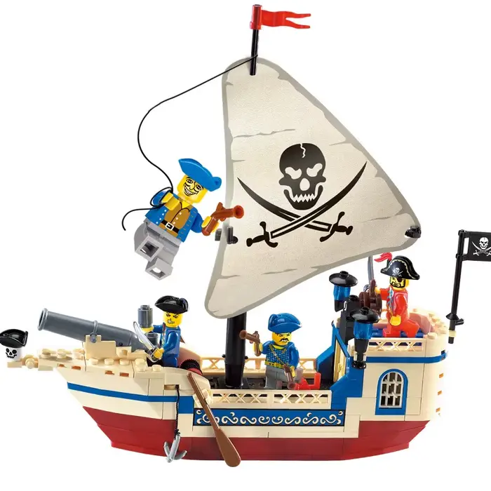 Blocs de construction de bateaux pirates – Ensemble de briques éducatives pour enfants, modèle de na