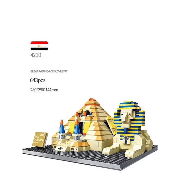 Maquette de construction en briques de l'archeitecture historique égyptienne célèbre dans le monde : Pyramide de Khéphren et Sphinx – Jouets de collection