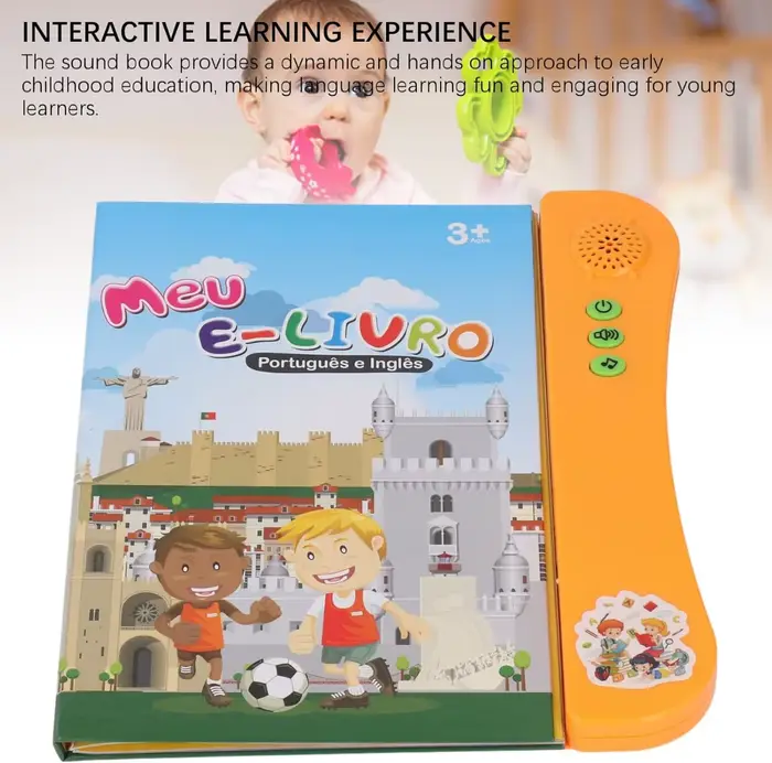 Livre sonore bilingue anglais portugais alphabet chiffres animaux fruits legumes apprentissage educatif interactif enfants occasions speciales