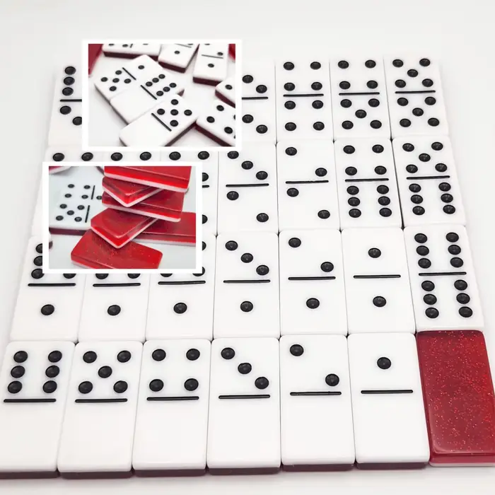 Jeu de dominos à double couche de 28 pièces, épais et durable, avec des pièces noires et blanches su