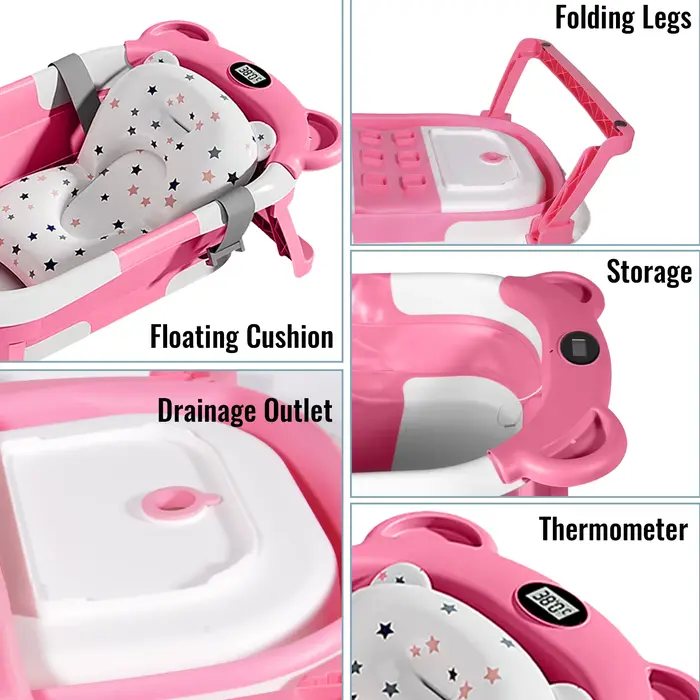 Baignoire pliable pour bébé avec capteur de température, design antidérapant, baignoire de voyage po