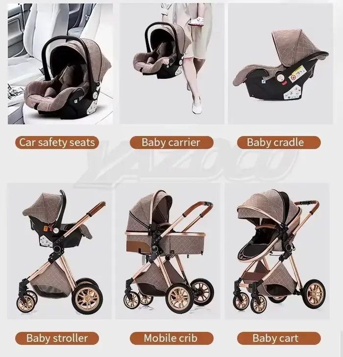 Système de poussette 3-en-1, poussette bébé anti-choc pour 0-4 ans jusqu'à 22 kg, poussette pliable 