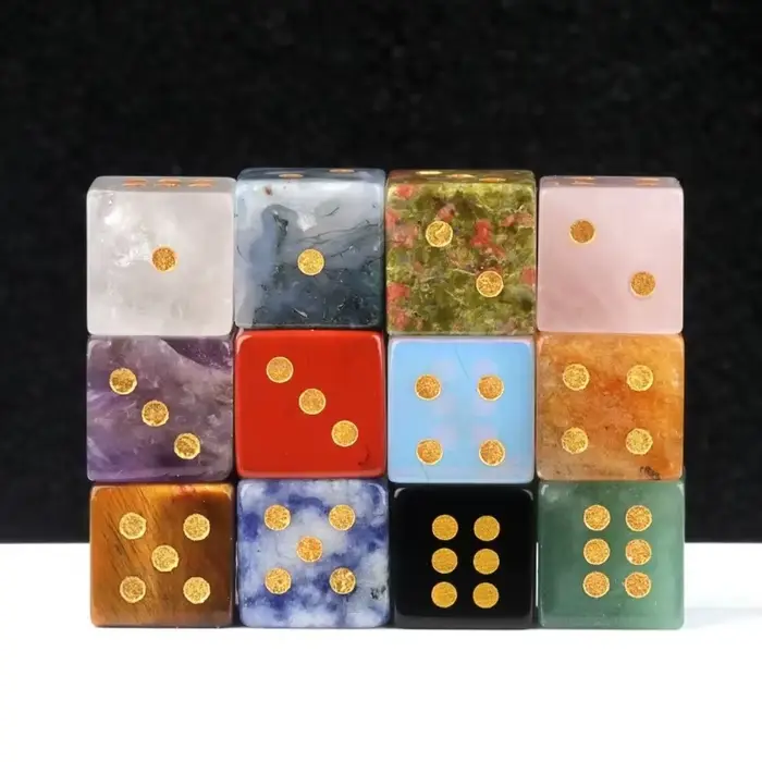 Nouvelles dés de jeu numériques à 6 faces, 16 mm, en pierre naturelle, dés en pierre naturelle, quartz cristallin, dés D6, ensemble de dés de jeu
