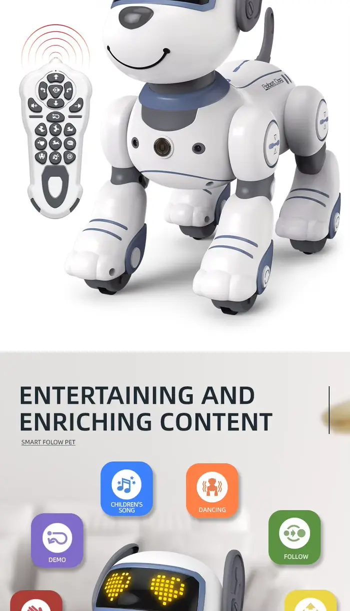 Jouet robot chien intelligent : commande vocale, figures programmables, détection tactile, musique et danse, cadeau pour garçons et enfants