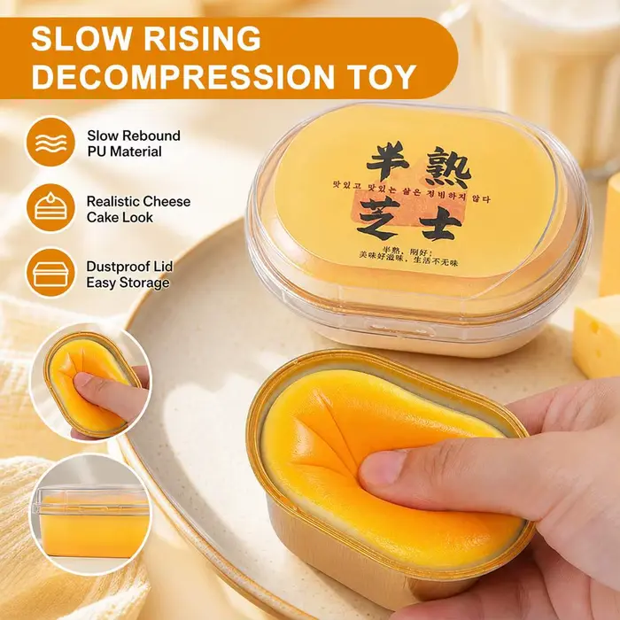 Jouet anti-stress en forme de pain au fromage simulé, à remontée lente, sensoriel, pour l'anxiété, le TDAH, l'autisme, cadeau pour enfants et adultes