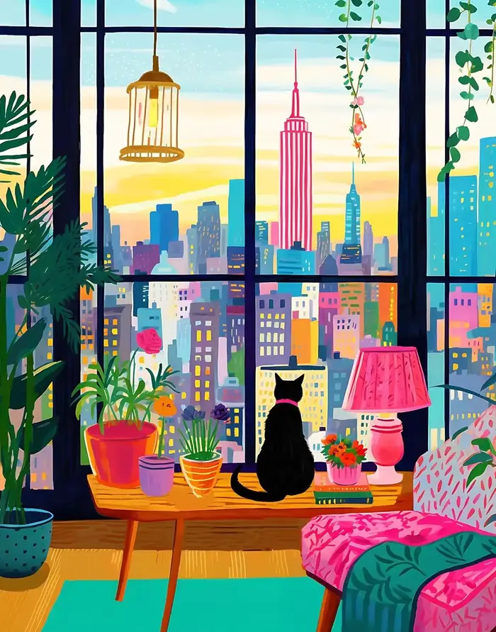 Puzzle en bois 1314/1000/520 pièces pour adultes, chat en New York, chambre à coucher, salle de jeux
