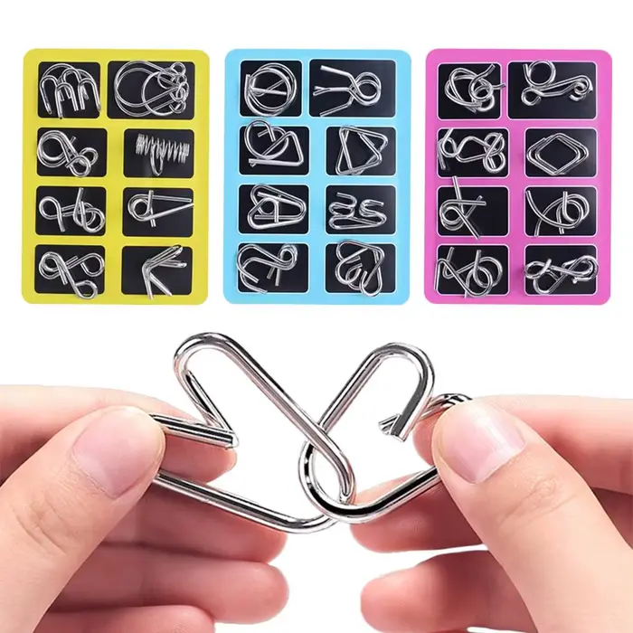 8 pièces/ensemble métal Montessori Puzzle fil IQ esprit casse-tête Puzzles adultes jeu interactif soulageant jouets éducatifs cadeau