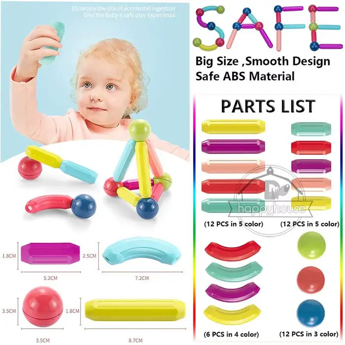 Ensemble de blocs de construction magnétiques, jouets pour enfants, blocs de construction de tige de