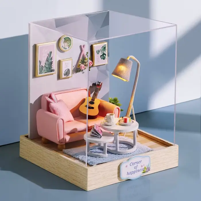 Mini kit de maison de poupée en bois magique, modèle d'assemblage fait main, décoration de chambre, 