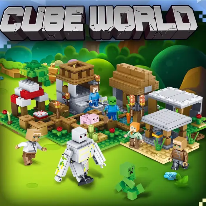 Jeux de construction éducatifs blocs compatibles avec lego toboggans de village mines grottes jungles chevaux chats léopards pour enfants occasions spéciales