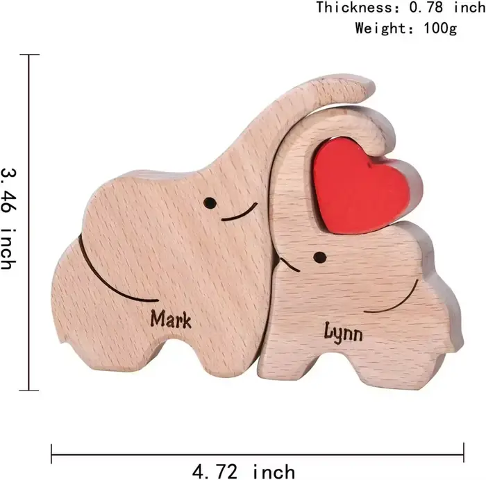 Puzzles en bois Famille d'éléphants, puzzles d'animaux personnalisables gratuits pour maman, famille