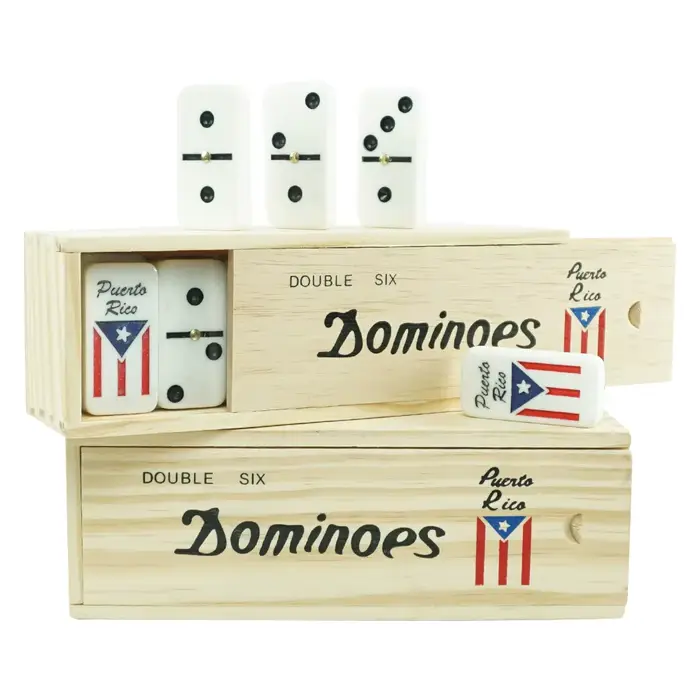 Double Six Dom37de Porto Rico jeu de table en mélamine dans une boite en bois pour parties sociales avec amis et famille