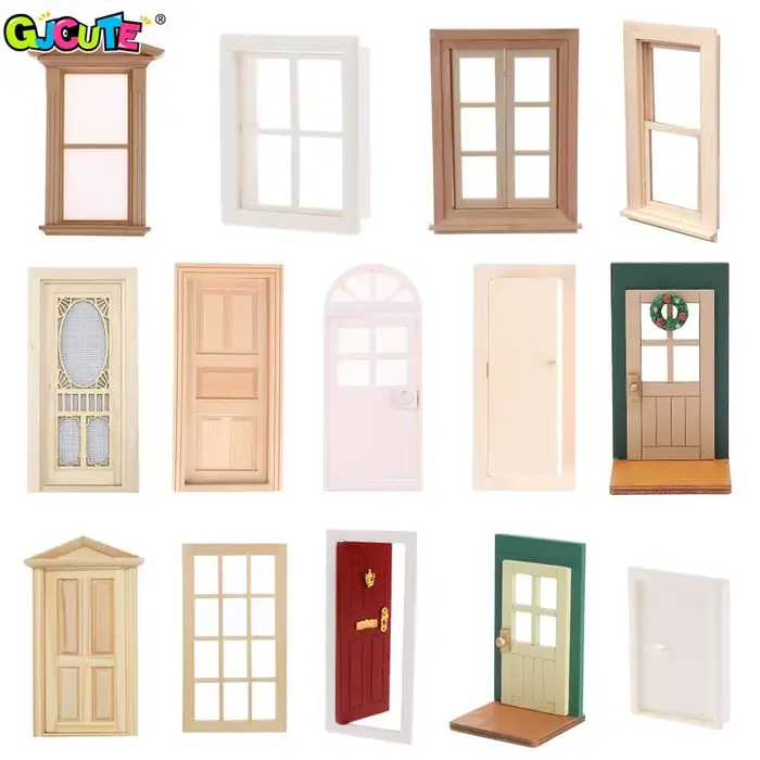 Maison de poupée Miniature avec 6 panneaux, cadre de porte en bois, à échelle 1/12, DIY, matériel d'