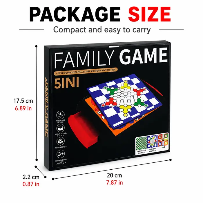 Ensemble de jeux de société 7-en-1 pour familles, jeux classiques, rangement facile, occasions familiales, cadeaux de naissance et Noël
