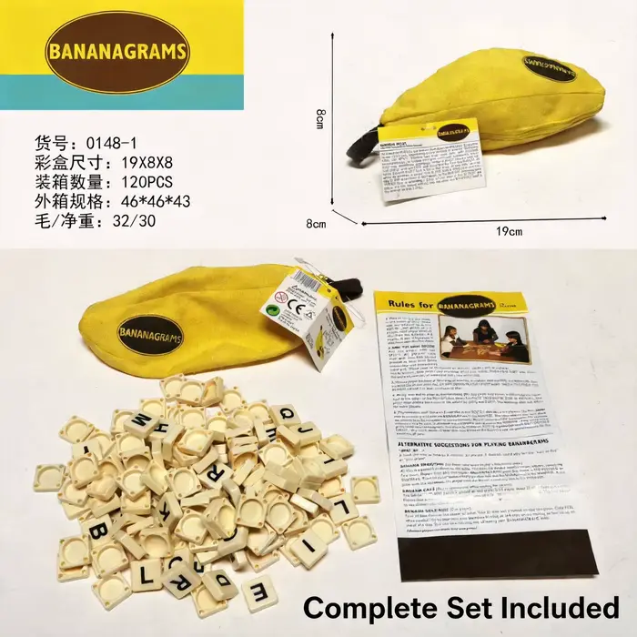 Jeu de tuiles de lettres en forme de banane avec pochette portable, jeu de construction de mots rapi