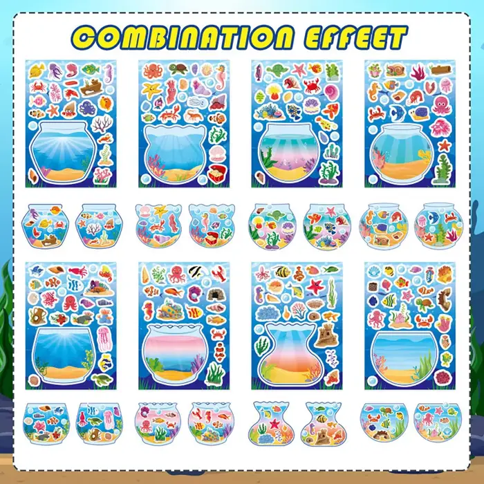 8/16 feuilles d'autocollants décoratifs marins pour baignoire, en PVC, créatifs, DIY, imperméables, 