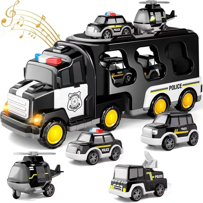 Jouet de camion transporteur de grande taille – Ensemble de véhicules d'ingénierie/incendie/police a