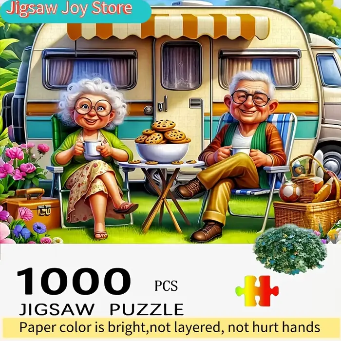 Puzzle vintage de mille pièces sur le thème du camping