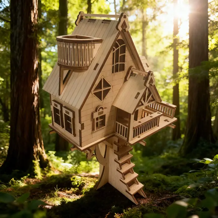 Kit de modèle de maison en bois en forme d'arbre, bricolage, Puzzle 3D, ensemble amusant, blocs de C
