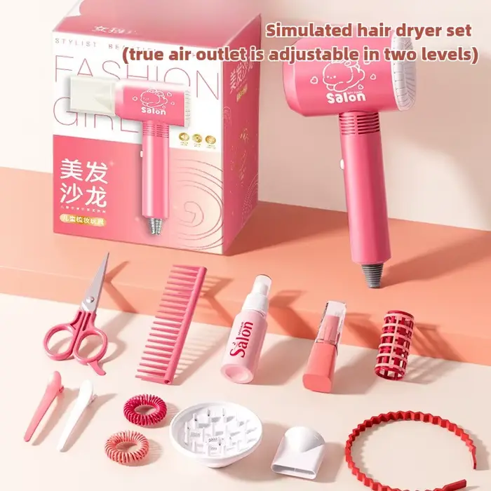 Ensemble de Salon de beauté pour filles, jouet de coiffeur, Kit de coupe de cheveux avec sèche-cheve
