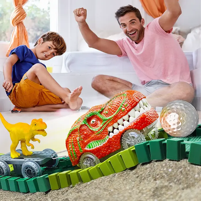 Jouets dinosaures-piste de Train magique, jouet de course pliable, piste de course Flexible, Flash l