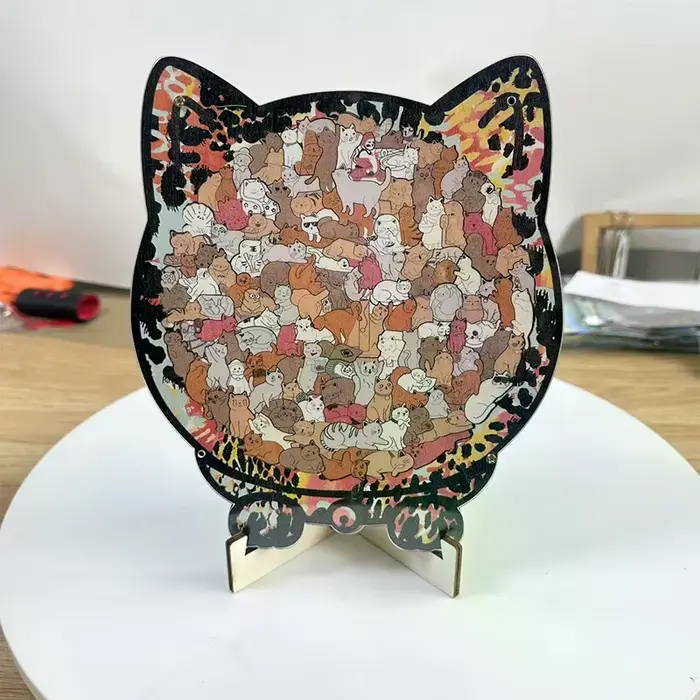 Puzzle en bois en forme de chat, Puzzle en forme d'os, pièces d'animaux uniques irrégulières, cadeau décoratif, soulagement du Stress, décoration de la maison
