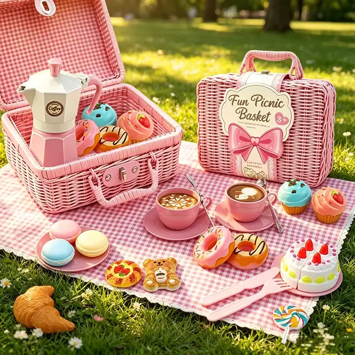 Jouets de simulation de pique-nique pour filles, ensemble de cuisine et de thé, desserts, café, jeux de fête du thé de l'après-midi pour enfants, cadeau pour enfants