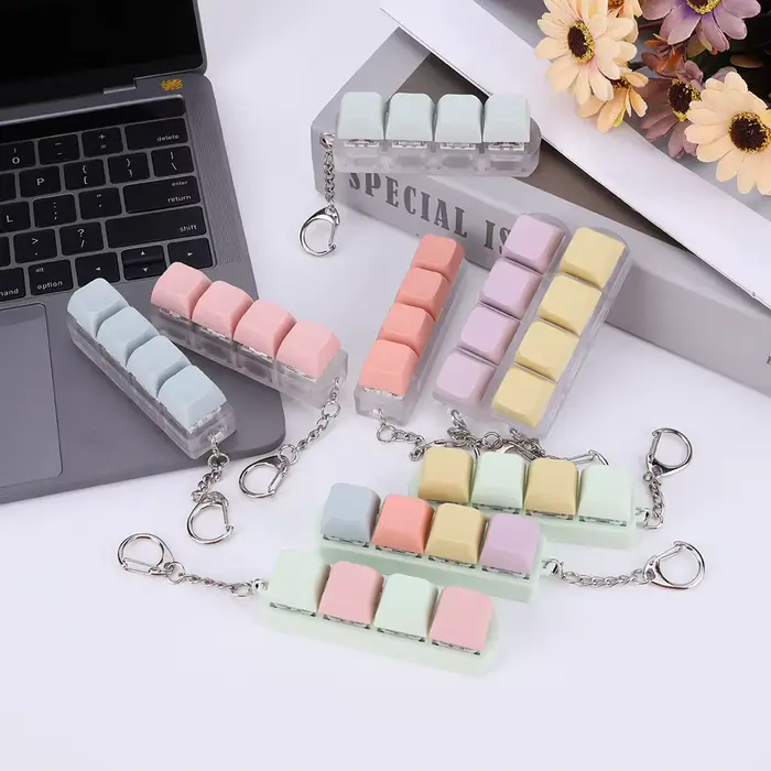 Keycap Keycap Fidget Keychain, 4 prédire Keyboard, Decompression Toys, DIY Keychain Toys, Adult Gift