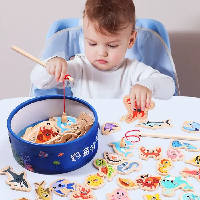 Jouets de pêche magnétiques en bois pour enfants