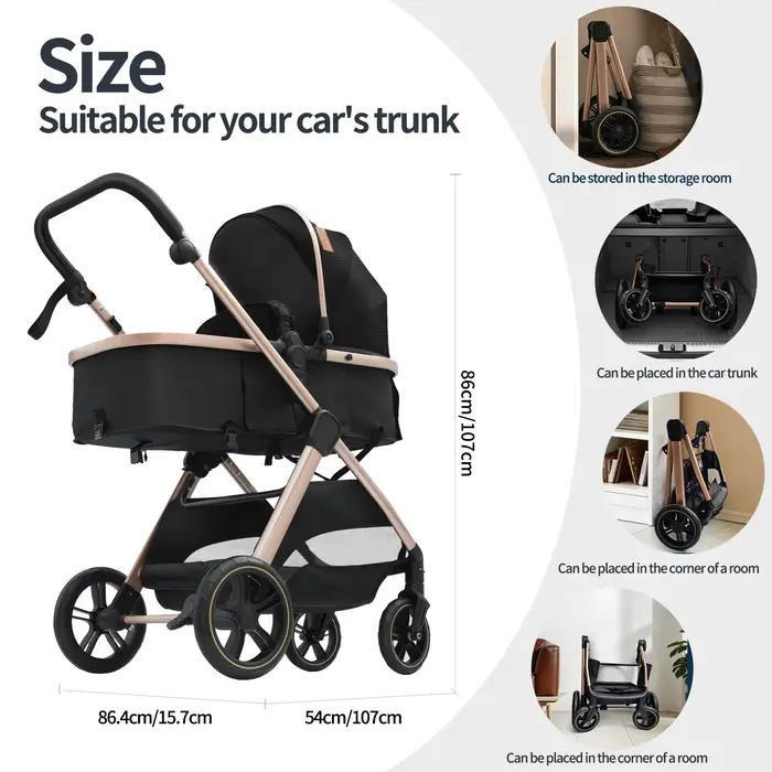 Poussette 3 en 1 légère et pliable pour bébé, système de voyage, landau, siège réversible haute posi