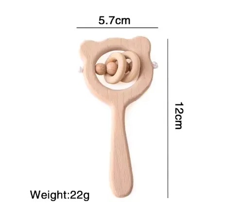 Hochet en Bois Montessori avec Cloche à Main pour Bébé de 0 à 12 Mois, Puzzle Rotatif, Animal