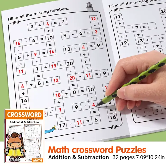 Puzzle de mots croisés mathématiques, addition, soustraction dans les 20 ans, pour enfants âgés de 5 à 8 ans, jeu de chiffres croisés, cahier d'exercices éducatif amusant