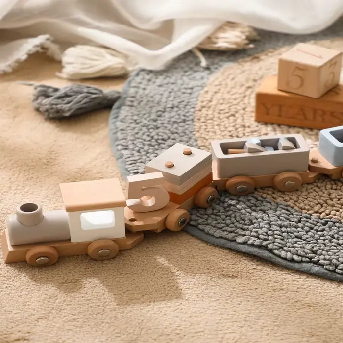 Train en bois jouet d'anniversaire jouets Montessori jouets éducatifs pour bébé chariot en bois joue
