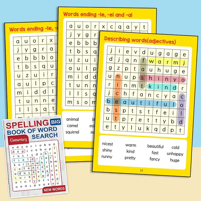 Livre d'orthographe pour enfants, 32 pages, jeu d'orthographe, livre de chasse au trésor, recherche 