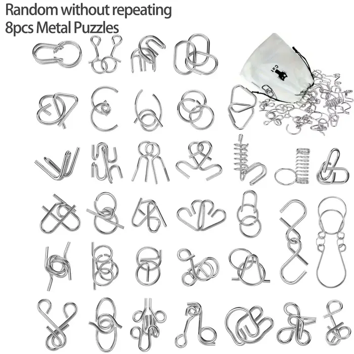 Ensemble de Puzzle en fil métallique, casse-tête, Test de qi, démêlant, lien en fer, déverrouillage,