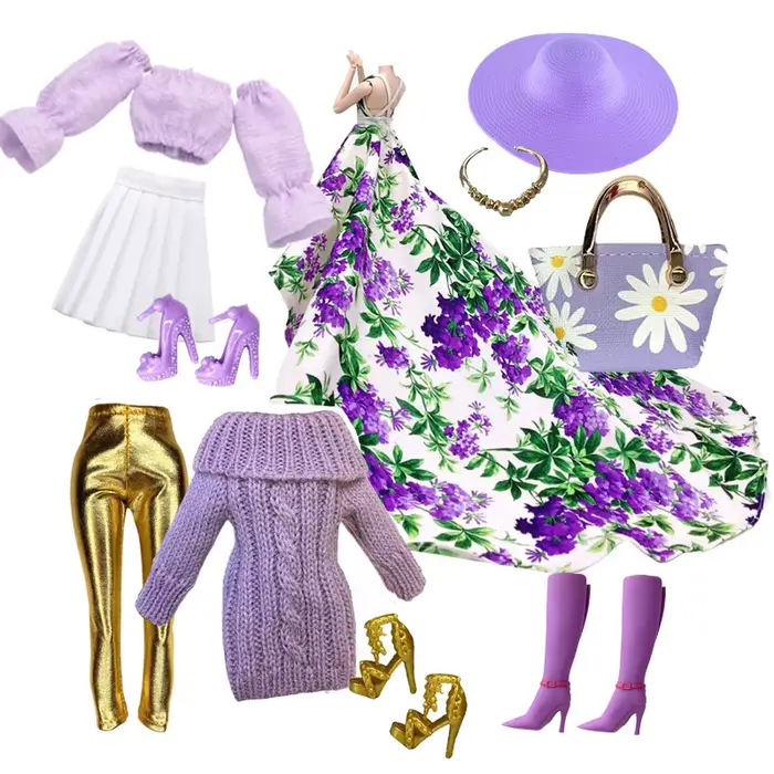 1 ensemble de vêtements de poupée à l'échelle 1/6, ensemble de Styles violets, tenue pour poupée de 