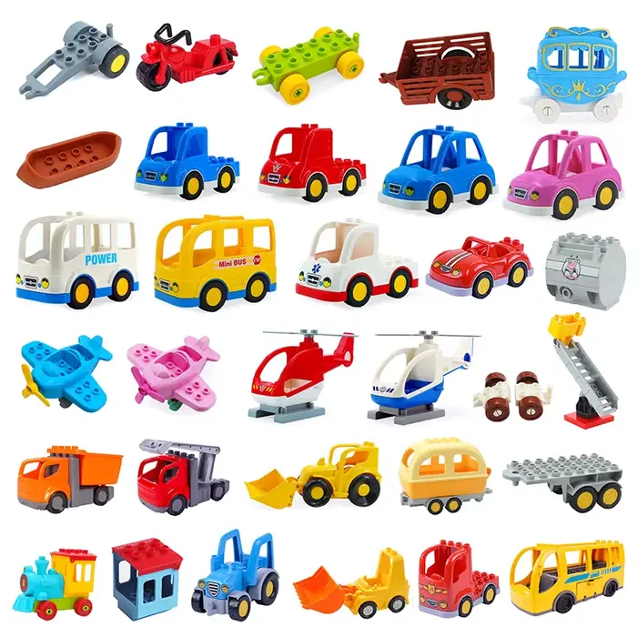 Ville voiture dessin animé tout-terrain camion pain remorque Bus grande taille blocs de construction accessoires enfants éducatifs DuploLG briques jouets