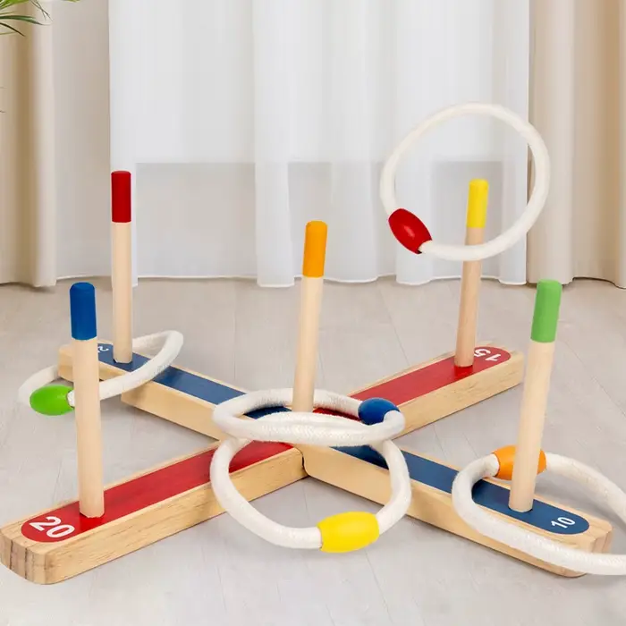 Jeu de anneaux en bois pour enfants développement social et coordination œil-main occasions familiales et scolaires