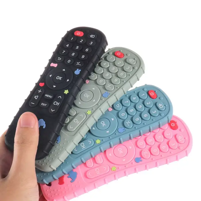 Jouets de dentition en silicone forme télécommande dessin animé pour bébés 0-6 ans accessoires sensoriels sans BPA pour le développement de bébé