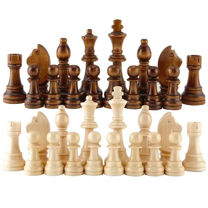 32 pièces d'échecs en bois standard de tournoi Staunton, hauteur du roi 5 cm, uniquement les pièces d'échecs, sans plateau