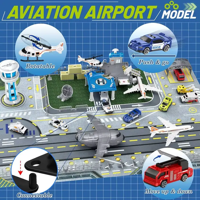 Ensemble de jouets sur le thème de l'aéroport pour enfants avec carte
