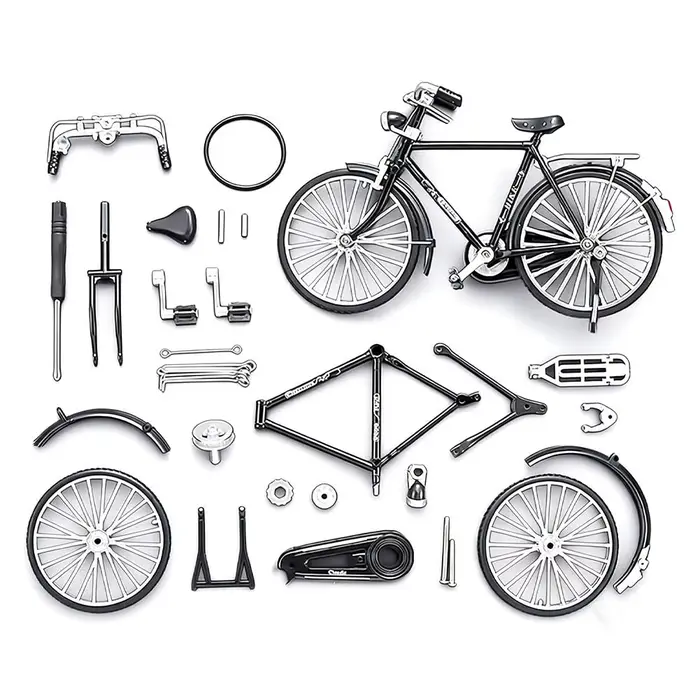Modèle de vélo miniature en alliage à assembler soi-même 1:10, jouet réaliste avec engrenages et bas