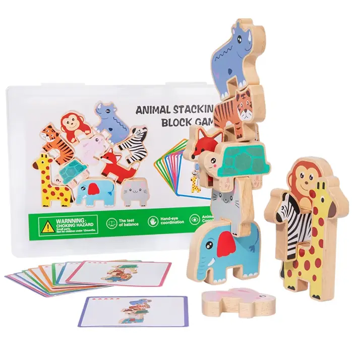 Jeu de blocs à empiler en bois avec animaux de la forêt puzzle d'association de formes jouet d'équilibre éducatif pour enfants 3-6 ans occasions spéciales