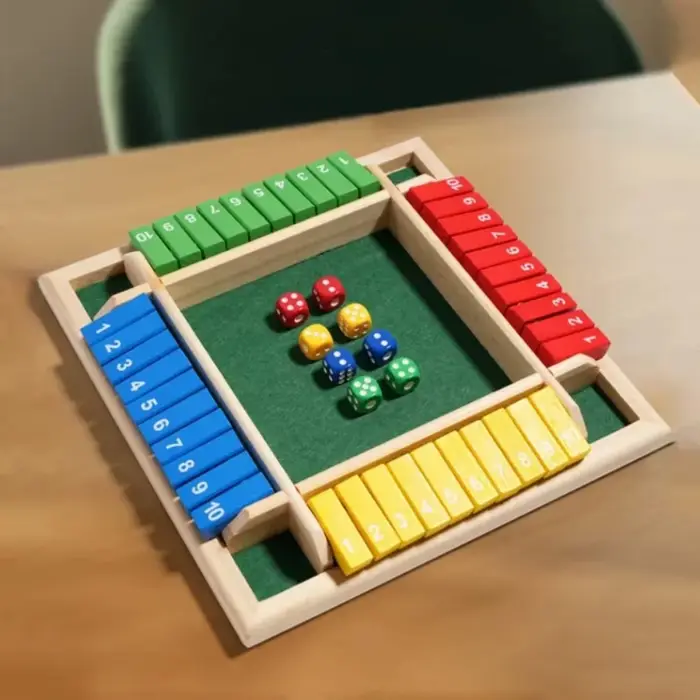 Jeu de dés en bois pour l'apprentissage de l'arithmétique – Boîte à cartes à retourner avec tuiles numériques à 4 faces