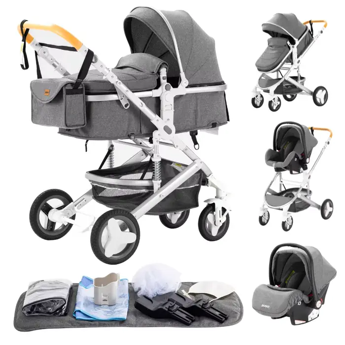 Poussette 3 en 1 avec siège auto et panier de couchage, poussette multifonction pour bébé, poussette